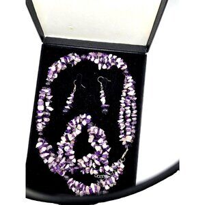 Vintage AMETHYST Gemstone Purple Necklace, Bracelet and Dangle Earrings Boxed